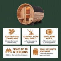 6-Person Patchworkred Cedar Traditional Steam Barrel Sauna — Results & Stats
