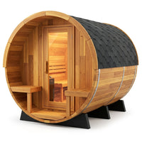 6-Person Patchworkred Cedar Traditional Steam Barrel Sauna — Studio Shot
