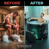 Cold Plunge Tub, 248 Gallon, 1 Horsepower, Heavy-Duty Ice Bath Tub for Athletes with Hot & Cold, Portable Inflatable Plunge Chiller with Water Treatment Kit, Immersion Therapy, Wifi (Black, 1 Set) — Before & After