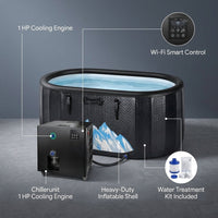 Cold Plunge Tub, 248 Gallon, 1 Horsepower, Heavy-Duty Ice Bath Tub for Athletes with Hot & Cold, Portable Inflatable Plunge Chiller with Water Treatment Kit, Immersion Therapy, Wifi (Black, 1 Set) — infographic