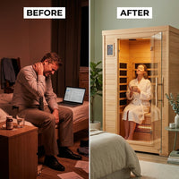 Infrared Sauna Built for Home Wellness, Low EMF Carbon Panels, Canadian Hemlock Construction, 2-Person Capacity — Before & After