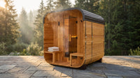 Lennon 2-4 Person Traditional Cedar Outdoor Cube Sauna with Porch, Electric Sauna Heater, Sauna Rocks, Dry Heat, Steam Sauna, LED Lights, Wi-Fi Control, Sauna Accessories — Lifestyle