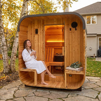 Lennon 2-4 Person Traditional Cedar Outdoor Cube Sauna with Porch, Electric Sauna Heater, Sauna Rocks, Dry Heat, Steam Sauna, LED Lights, Wi-Fi Control, Sauna Accessories — Lifestyle