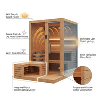 Lennon 2-4 Person Traditional Cedar Outdoor Cube Sauna with Porch, Electric Sauna Heater, Sauna Rocks, Dry Heat, Steam Sauna, LED Lights, Wi-Fi Control, Sauna Accessories — How It Works