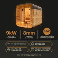 Traditional Cedar Sauna Built for Outdoor Use, 2-4 Person Capacity, Electric 9kW Heater, Wi-Fi Control — Results & Stats