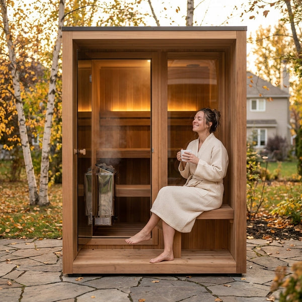 Traditional Cedar Sauna Built for Outdoor Use, 2-4 Person Capacity, Electric 9kW Heater, Wi-Fi Control