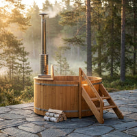 Wood Fired 4-Person to 5-Person 0-Jet Hot Tub and Ice Bath with Internal Stove Pine — Studio Shot