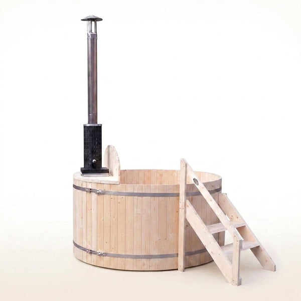 Wood Fired Hot Tub Designed for Dual Temperature Therapy, Pine Construction, Internal Stove, 4-5 Person Capacity — Studio Shot
